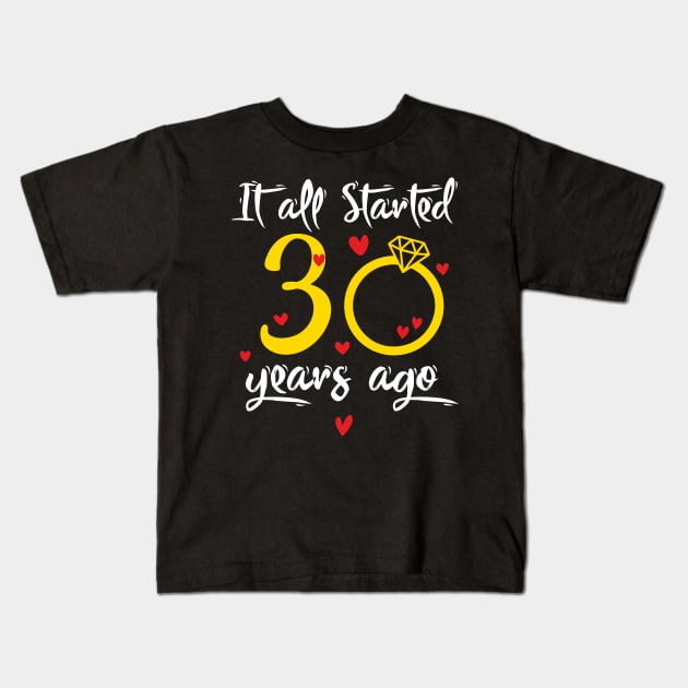 Wedding Anniversary 30 Years Together Golden Family Marriage Gift For Husband And Wife Kids T-Shirt by truong-artist-C